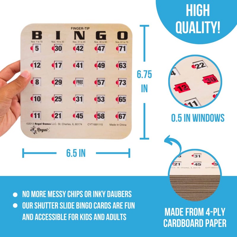 Regal Games Regal Bingo 25 Bingo Cards with Sliding Windows & Master Board Bulk Kit - Reusable Bingo Game Set for Adults & Seniors Large Group - Woodgrain - Image 4